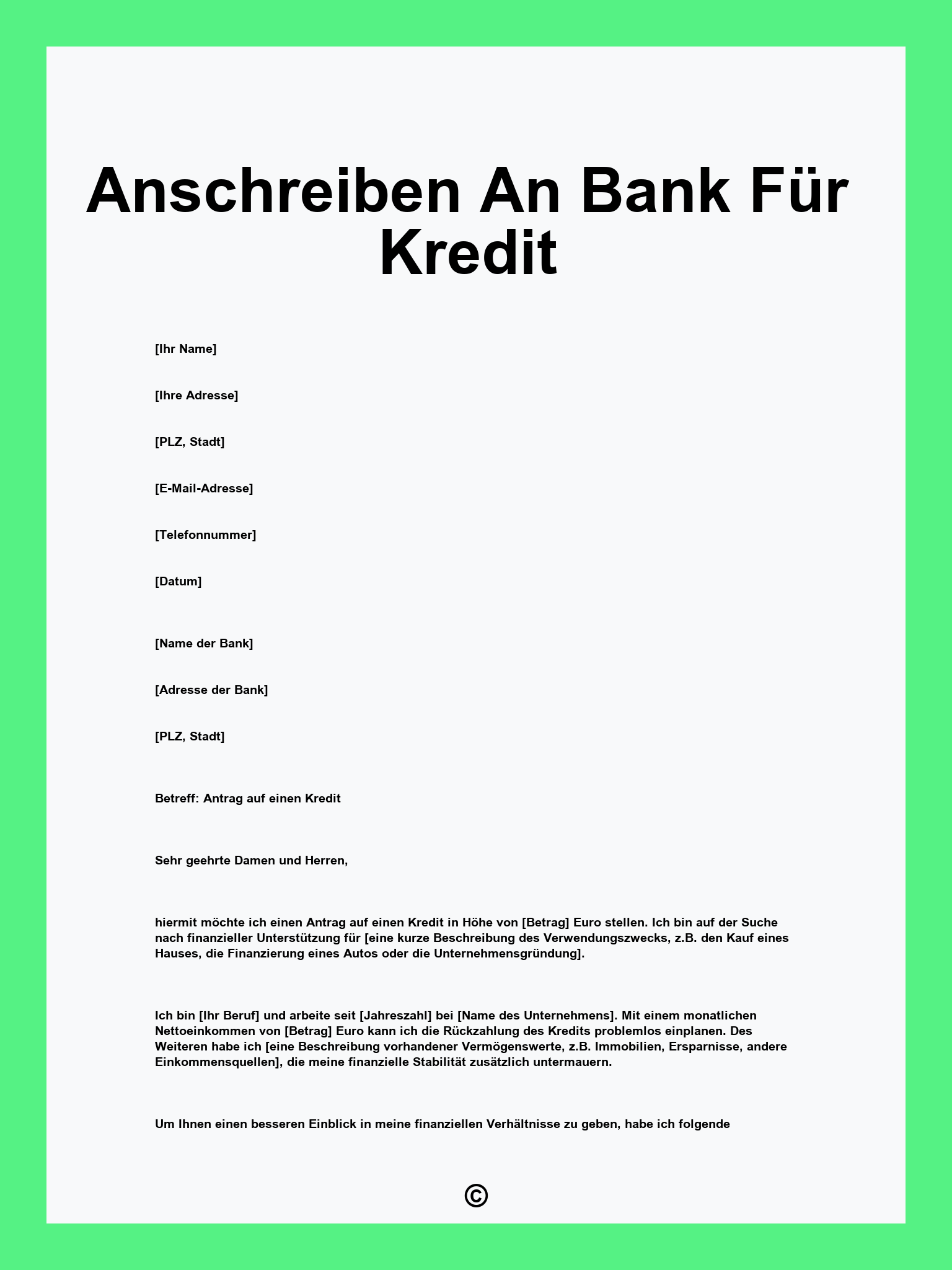 Anschreiben An Bank Für Kredit