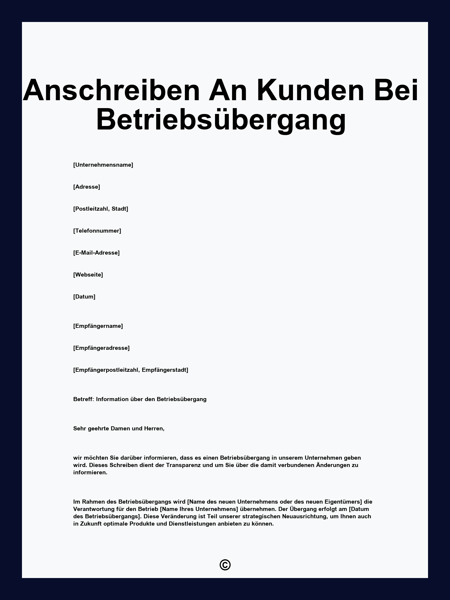 Anschreiben An Kunden Bei Betriebsübergang