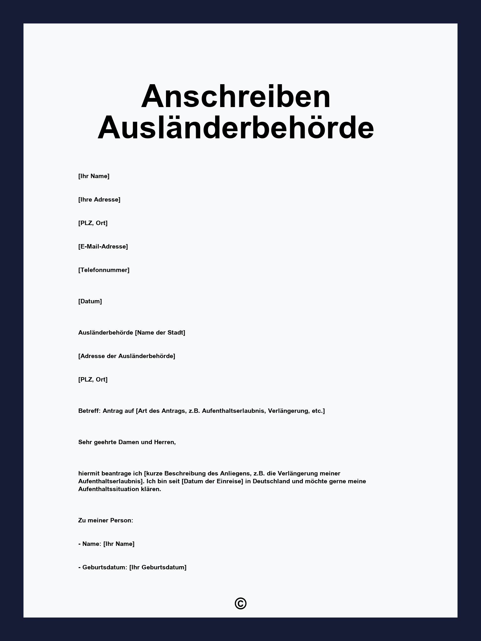 Anschreiben Ausländerbehörde