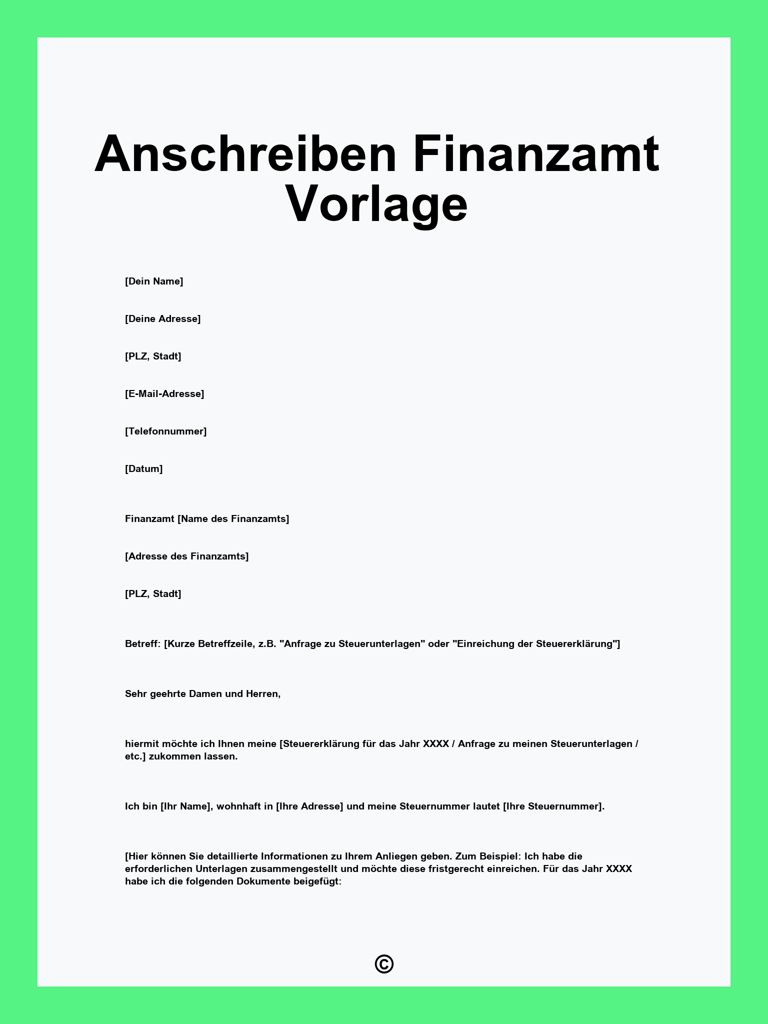 Anschreiben Finanzamt Vorlage