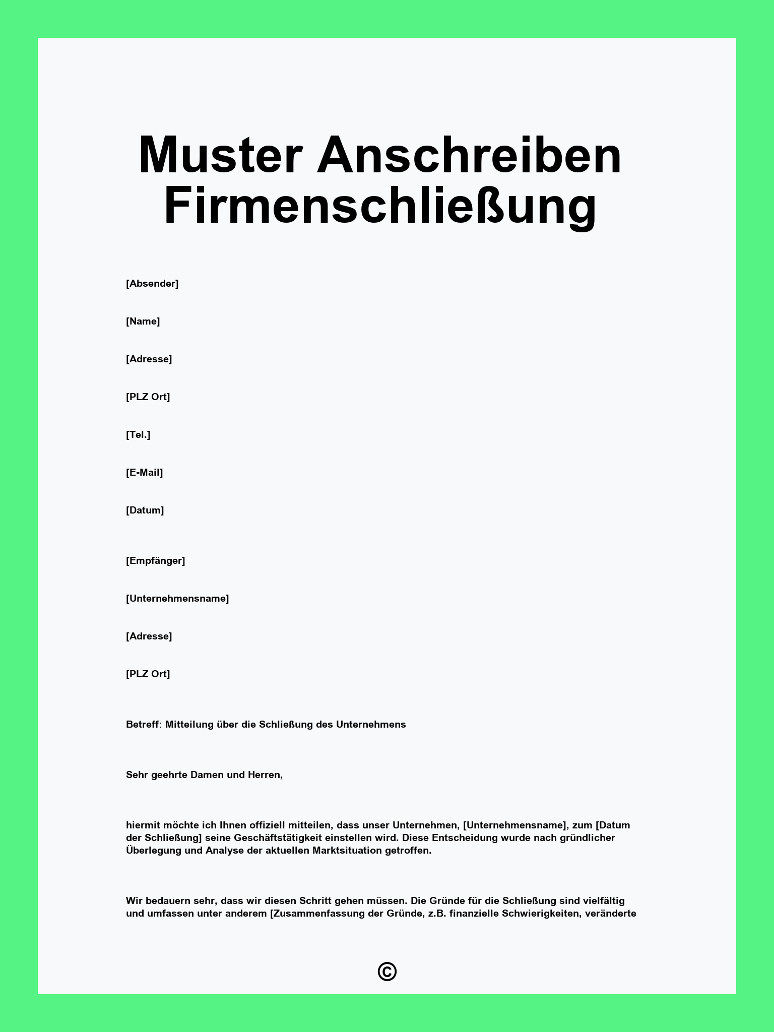 Muster Anschreiben Firmenschließung