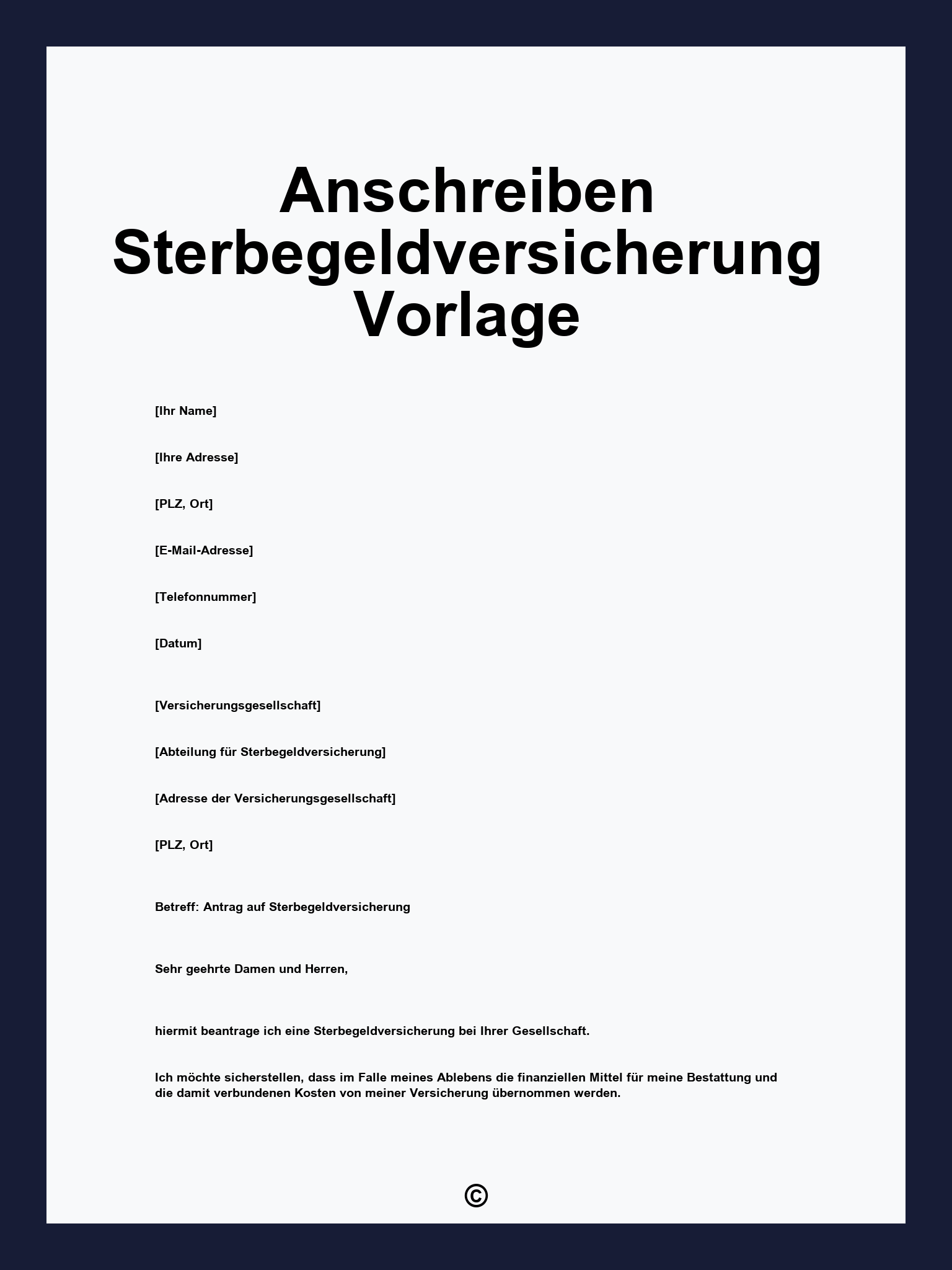 Anschreiben Sterbegeldversicherung Vorlage