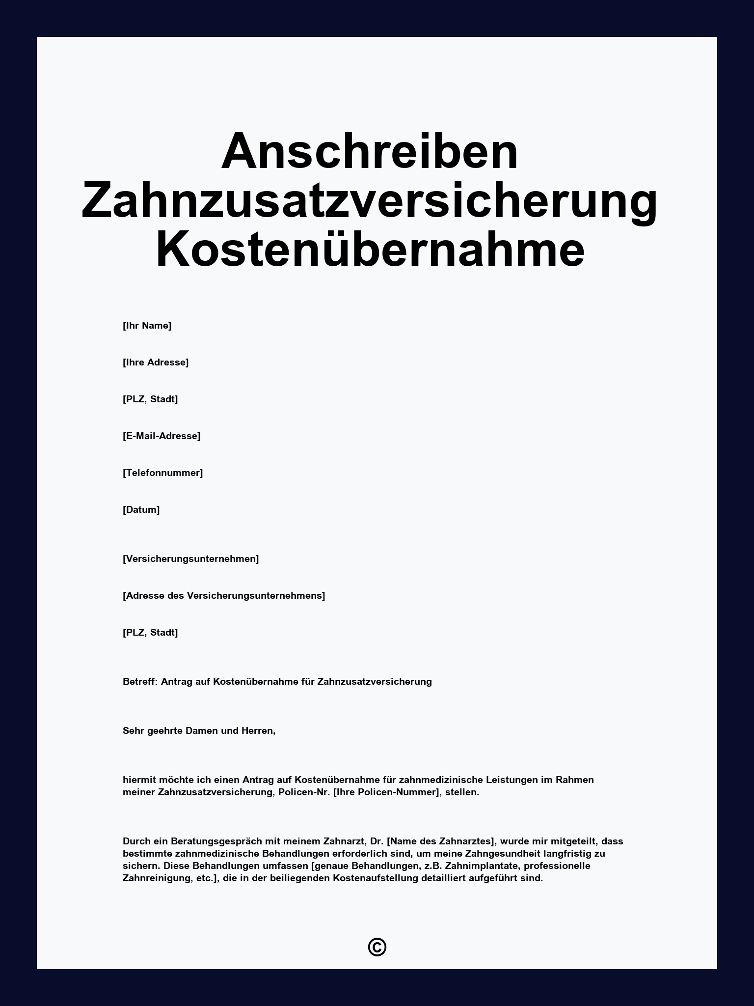 Anschreiben Zahnzusatzversicherung Kostenübernahme