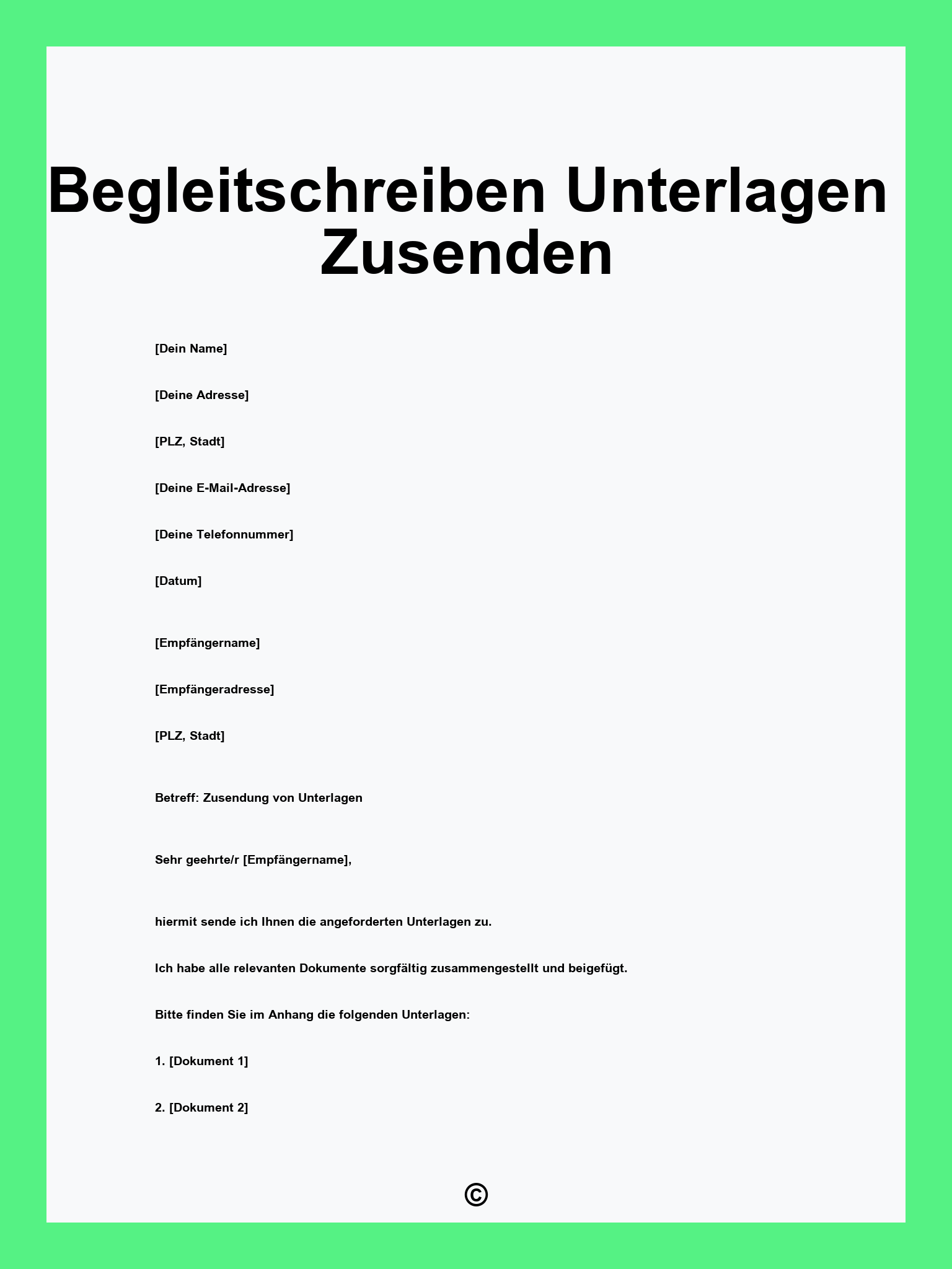 Begleitschreiben Unterlagen Zusenden