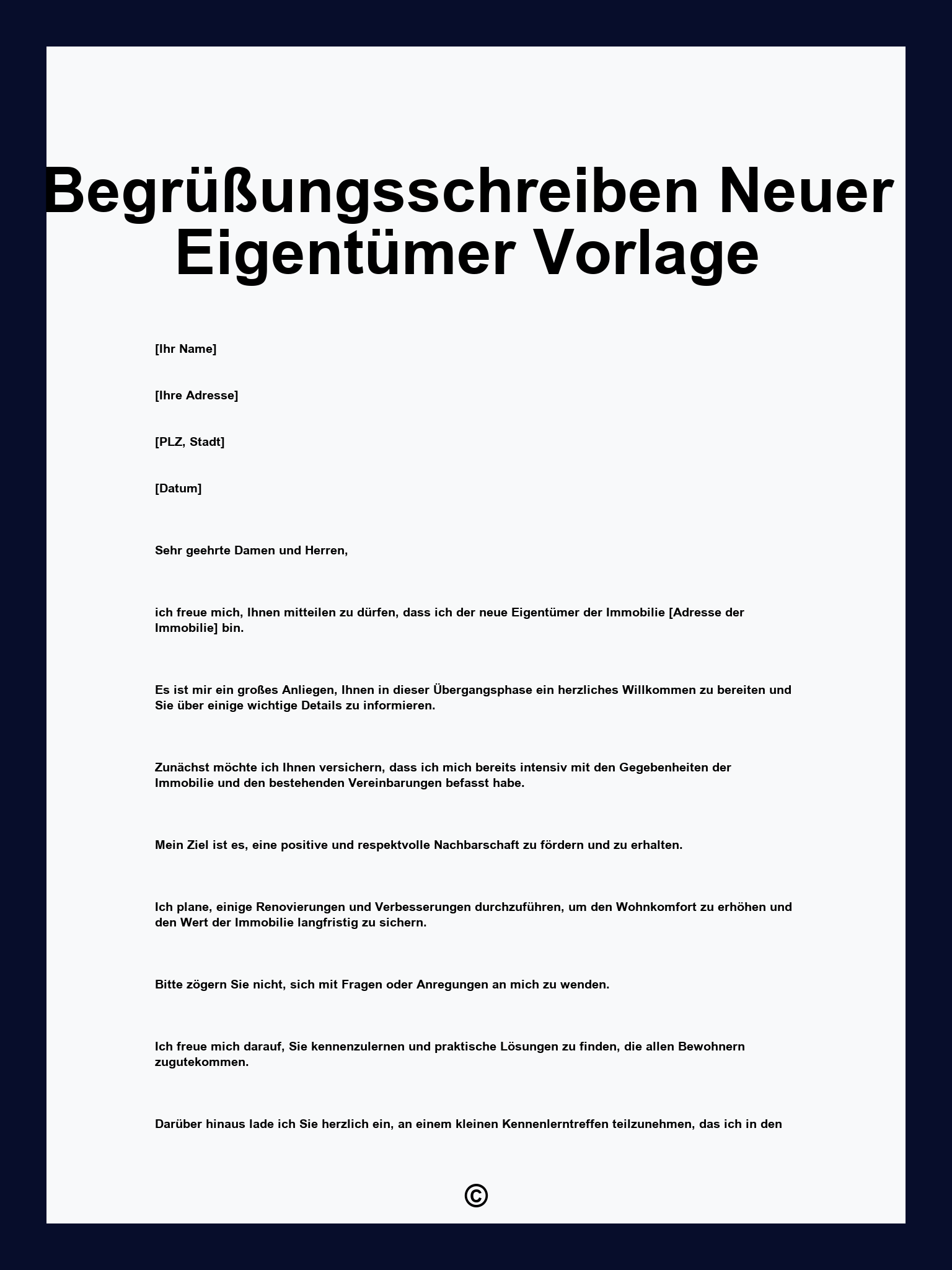 Begrüßungsschreiben Neuer Eigentümer Vorlage