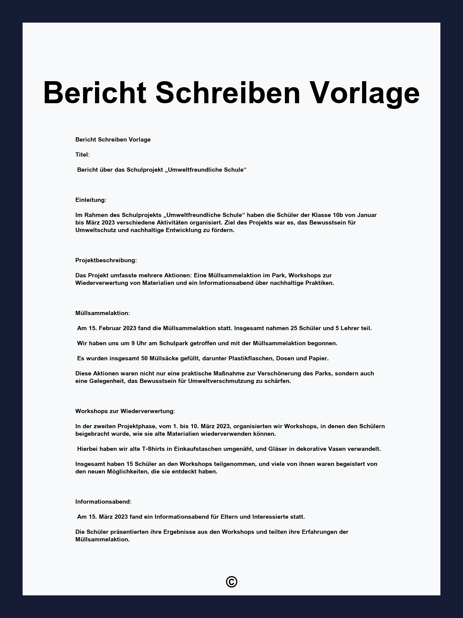 Bericht Schreiben Vorlage