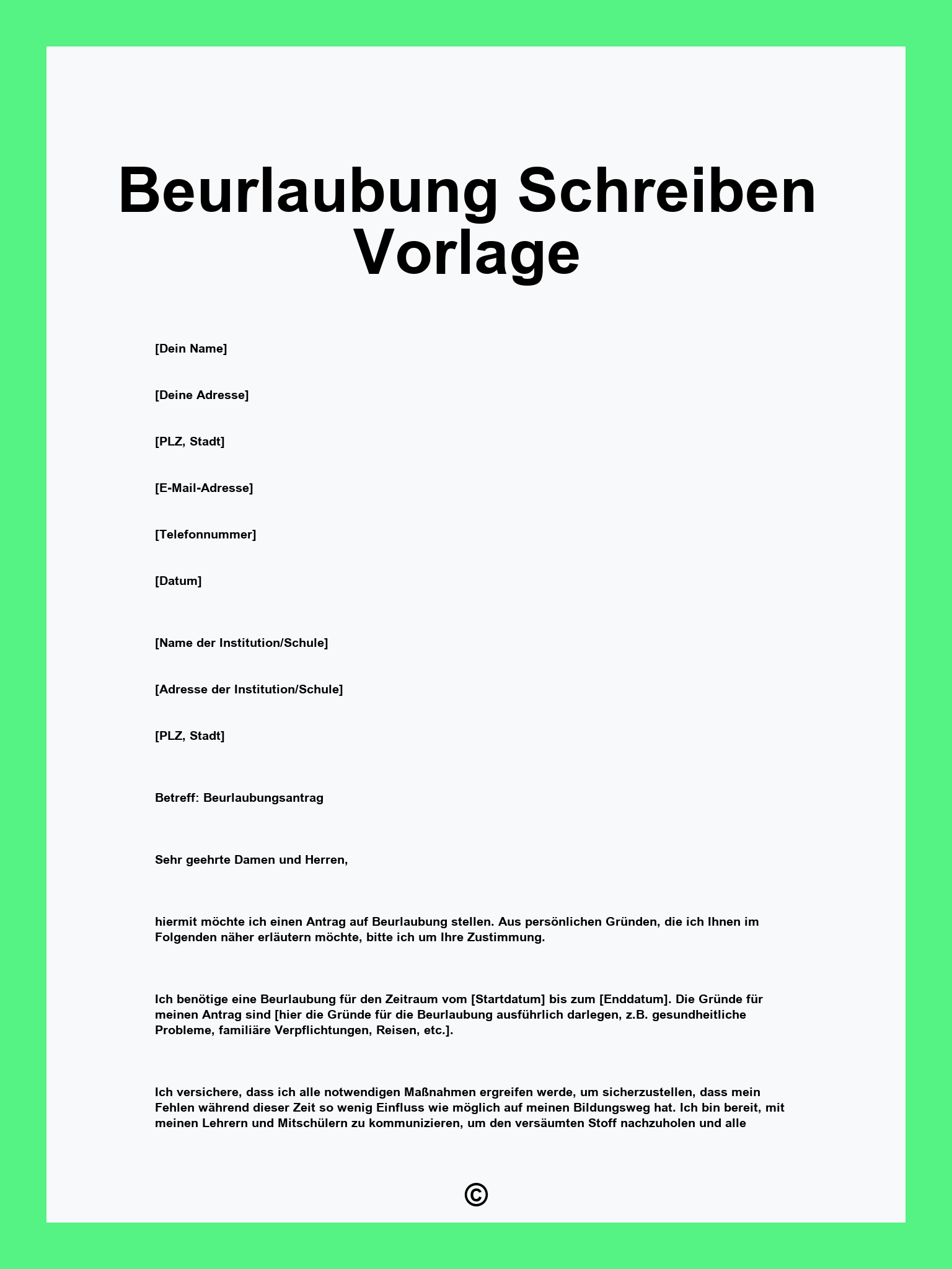 Beurlaubung Schreiben Vorlage