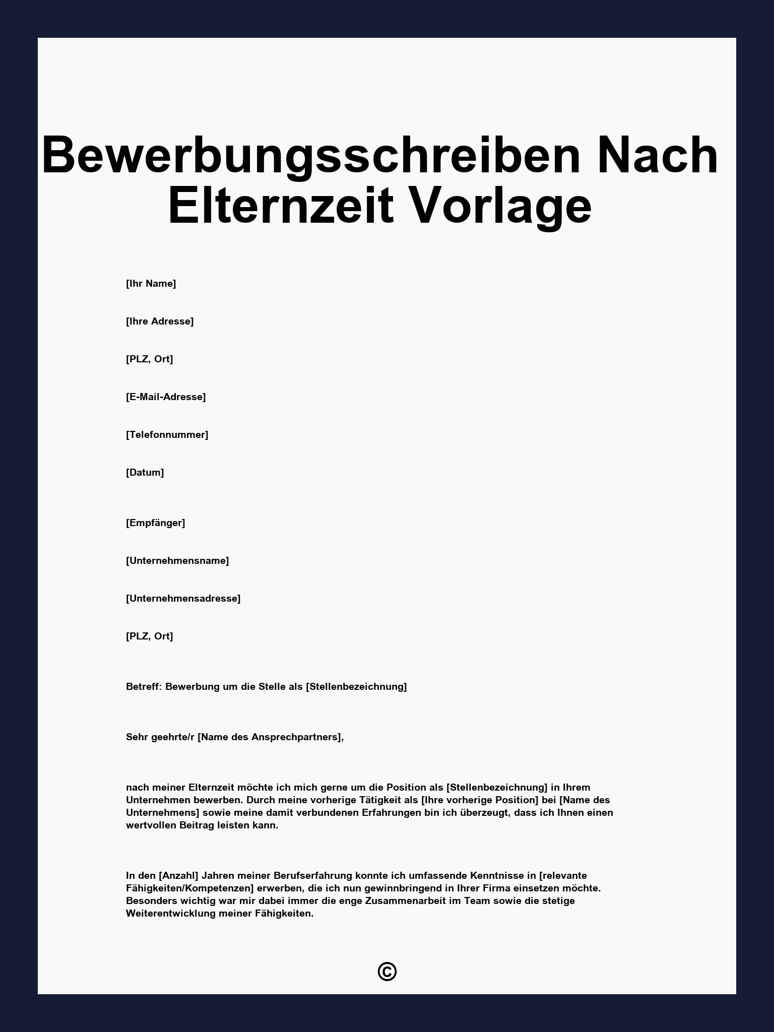 Bewerbungsschreiben Nach Elternzeit Vorlage