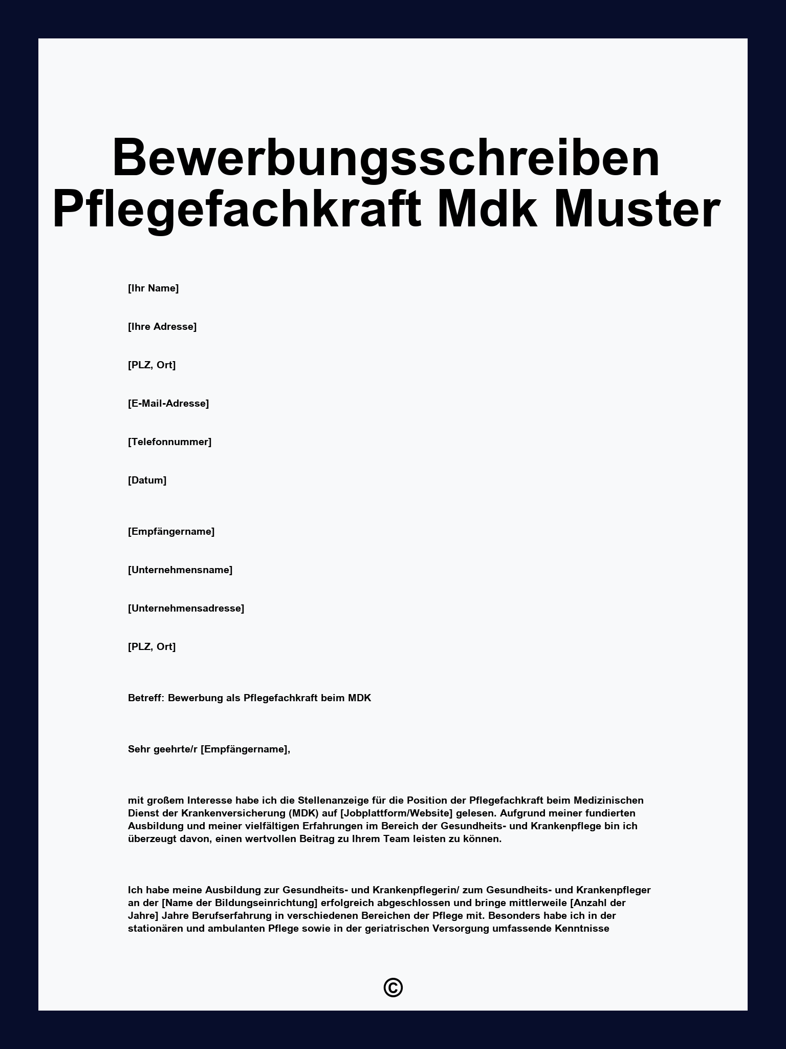 Bewerbungsschreiben Pflegefachkraft Mdk Muster