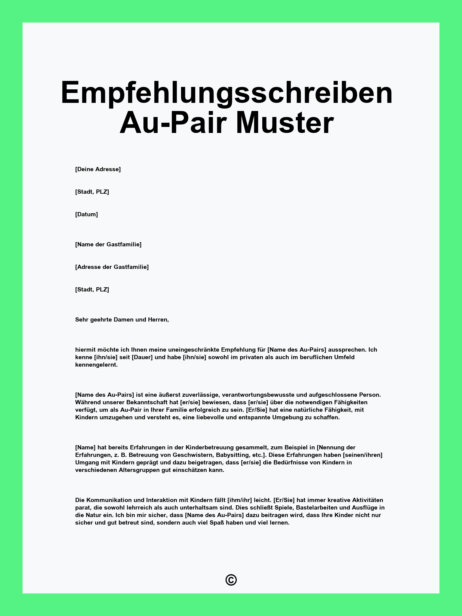 Empfehlungsschreiben Au-Pair Muster