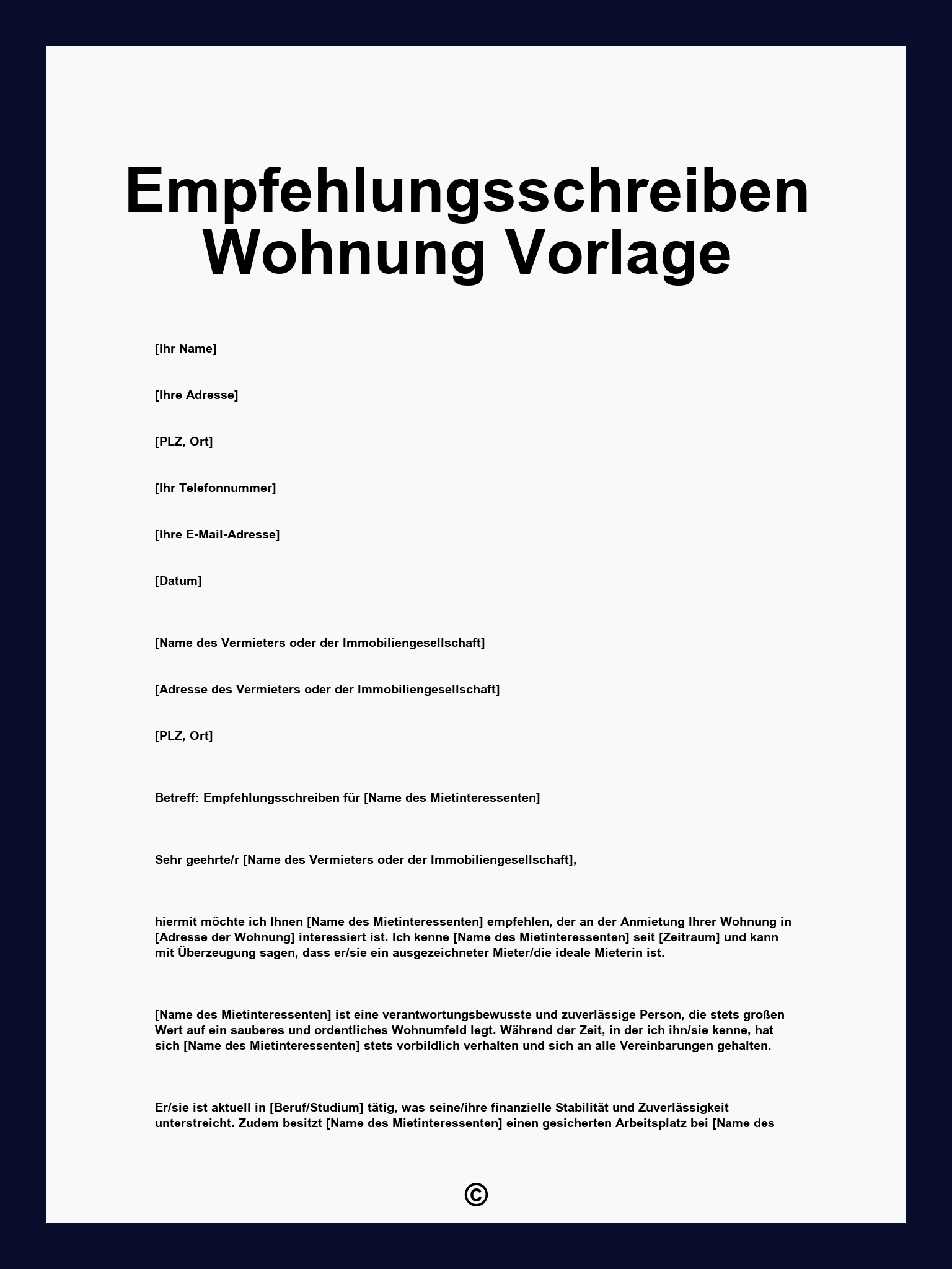Empfehlungsschreiben Wohnung Vorlage
