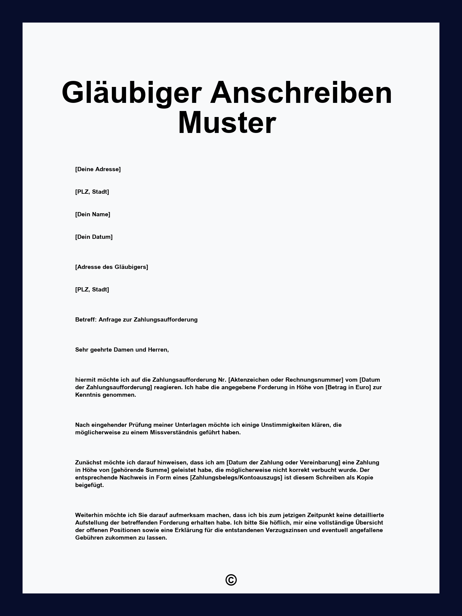 Gläubiger Anschreiben Muster