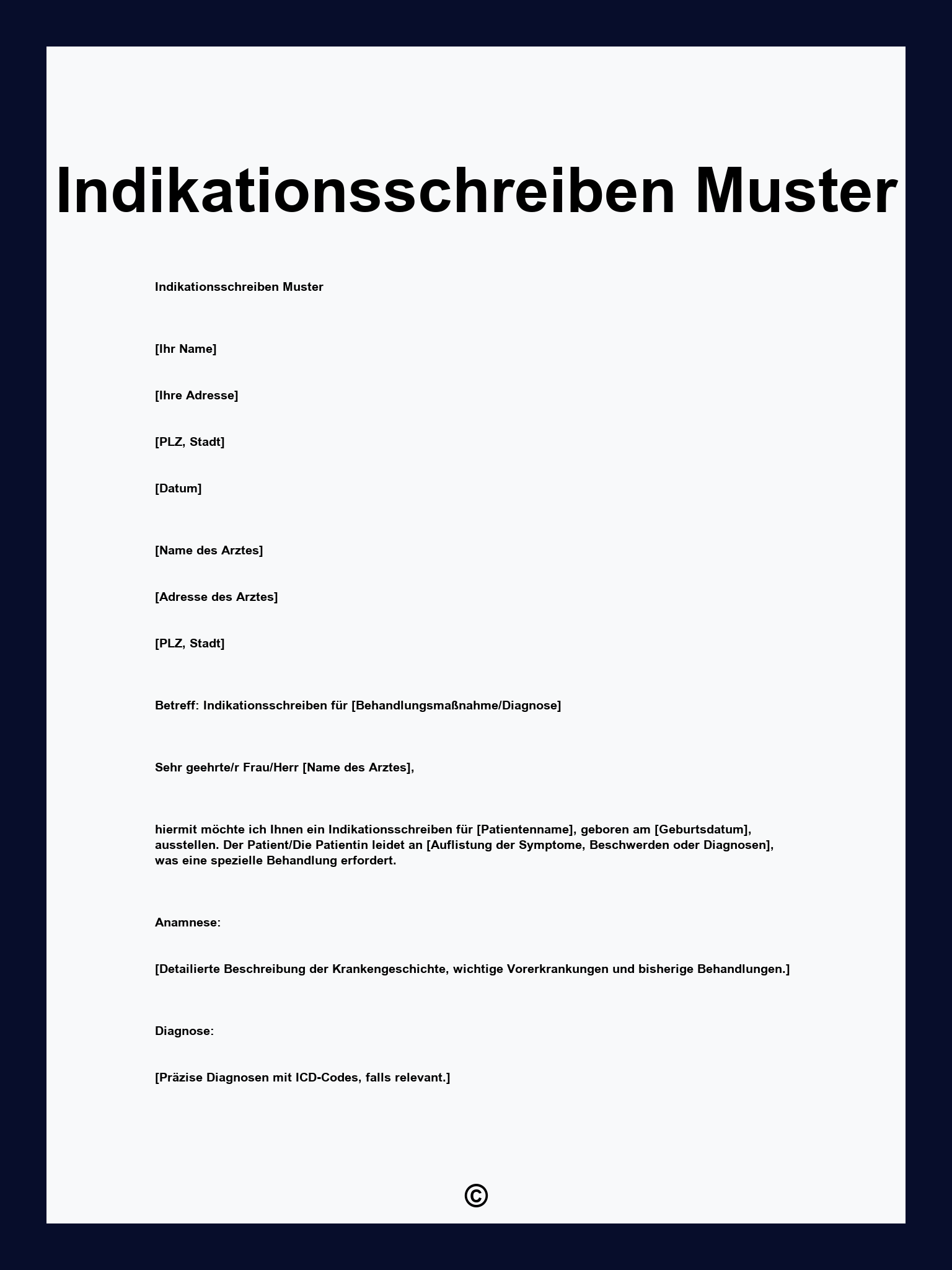 Indikationsschreiben Muster