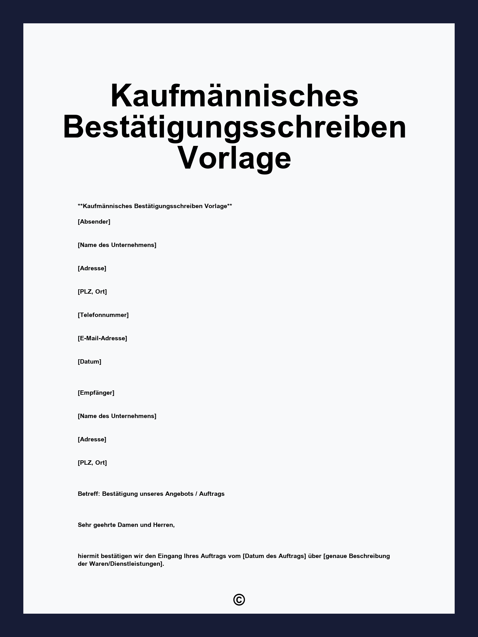 Kaufmännisches Bestätigungsschreiben Vorlage