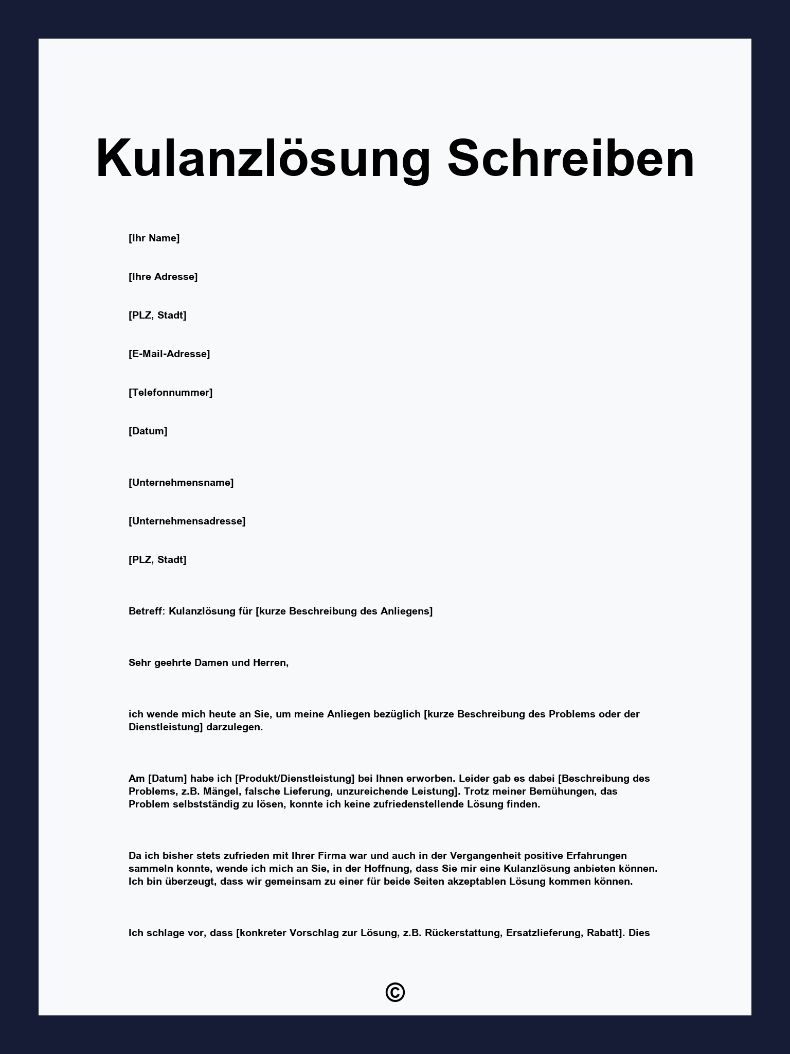 Kulanzlösung Schreiben