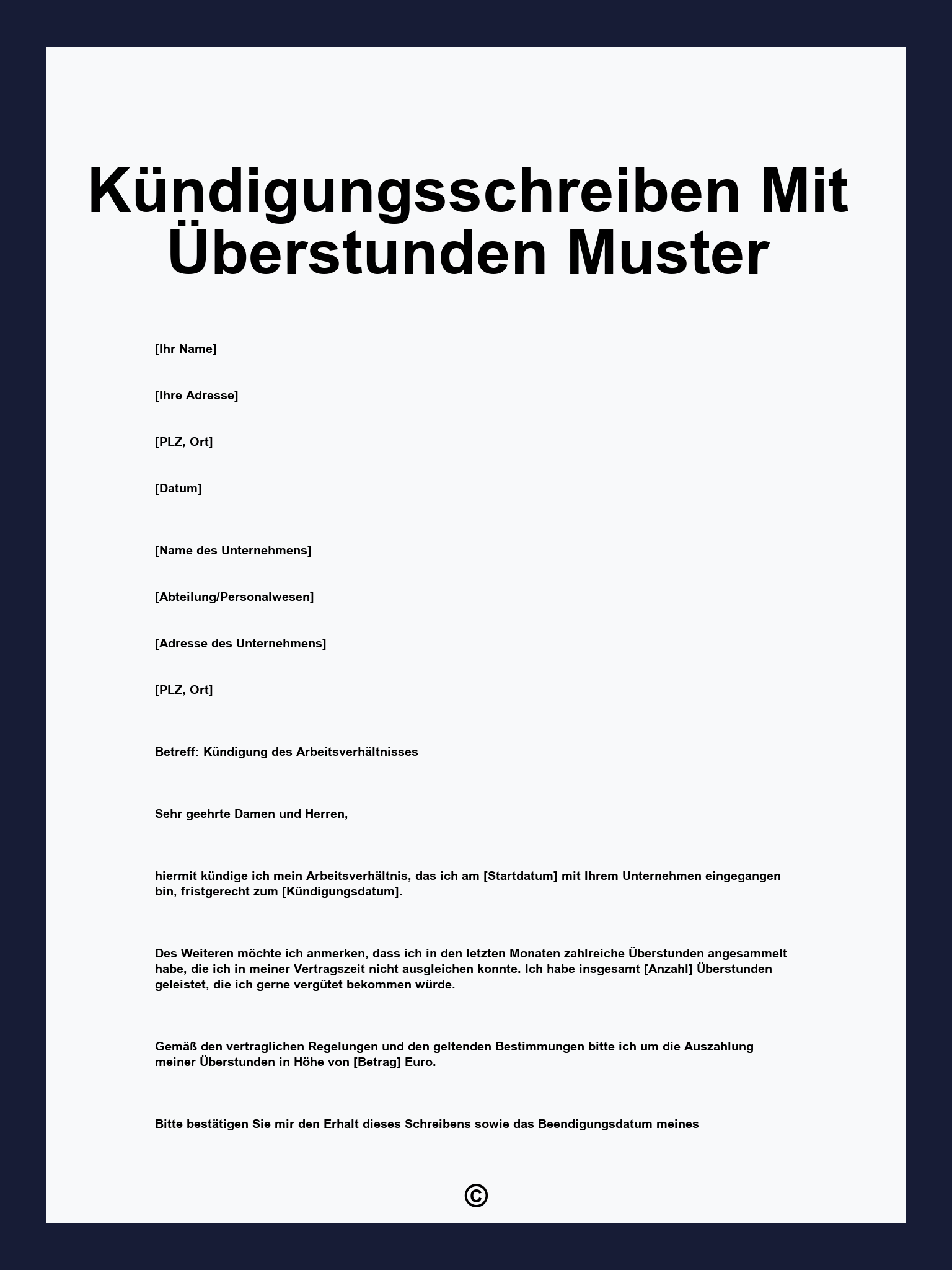 Kündigungsschreiben Mit Überstunden Muster