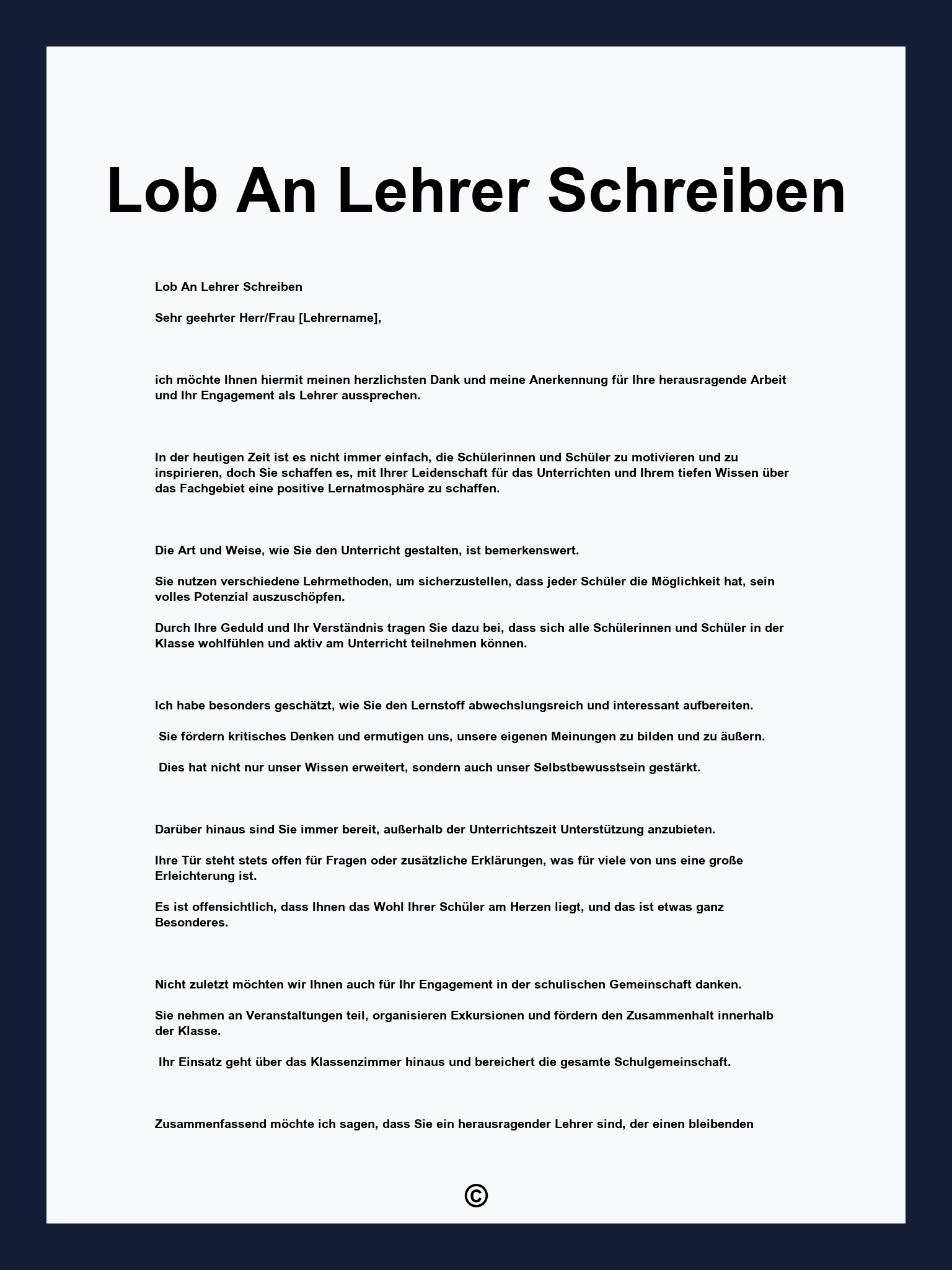 Lob An Lehrer Schreiben