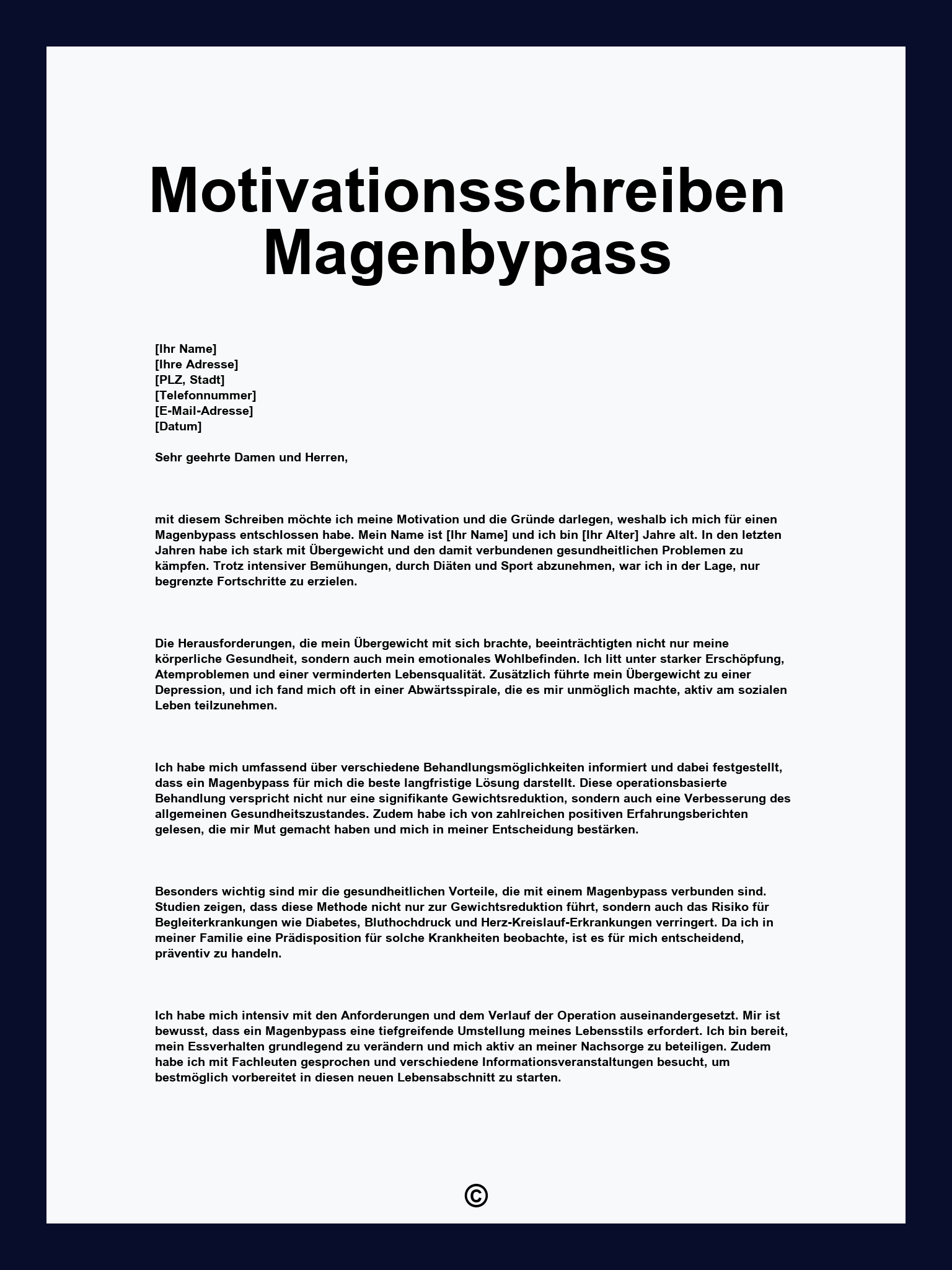 Motivationsschreiben Magenbypass