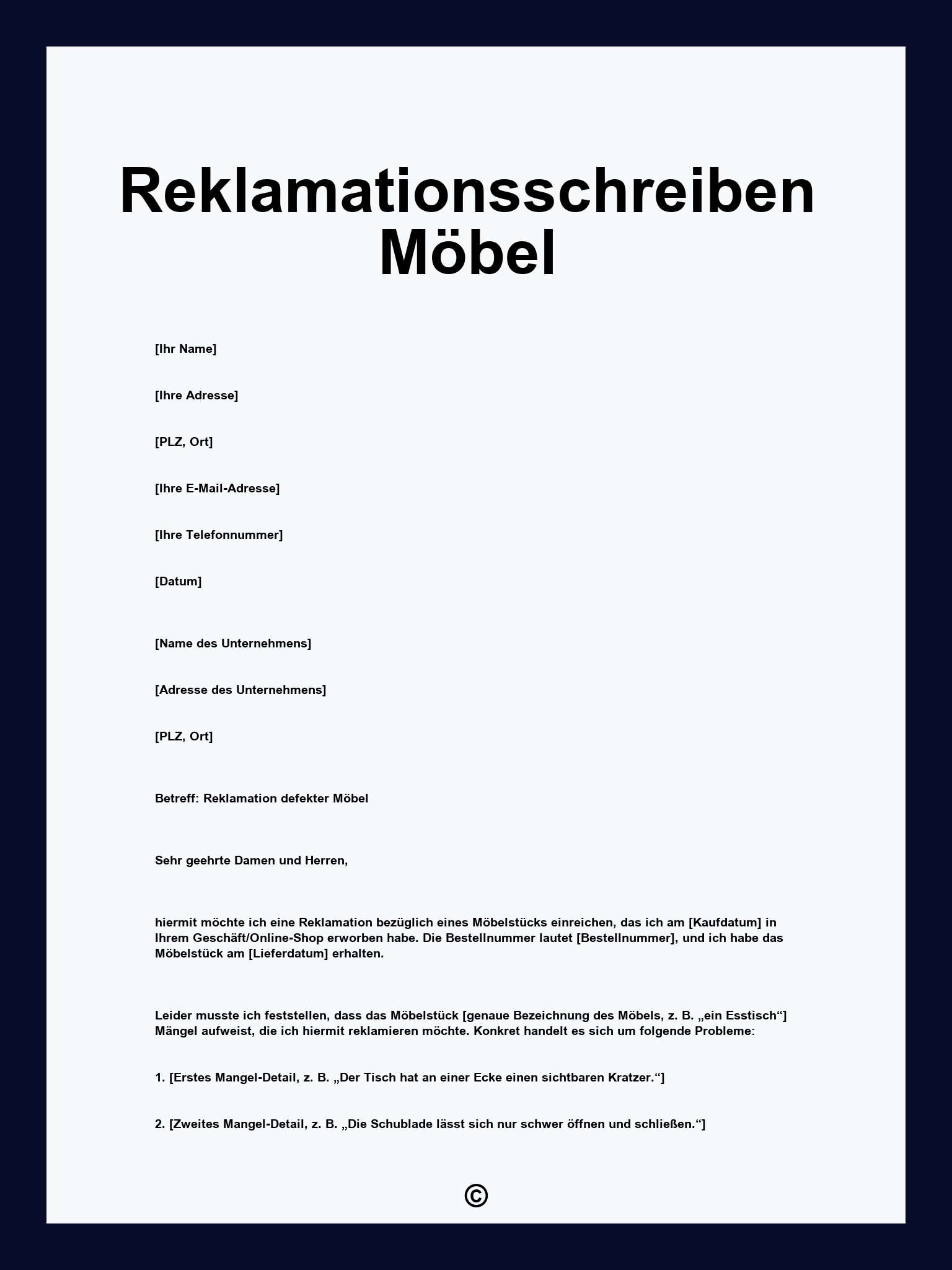 Reklamationsschreiben Möbel