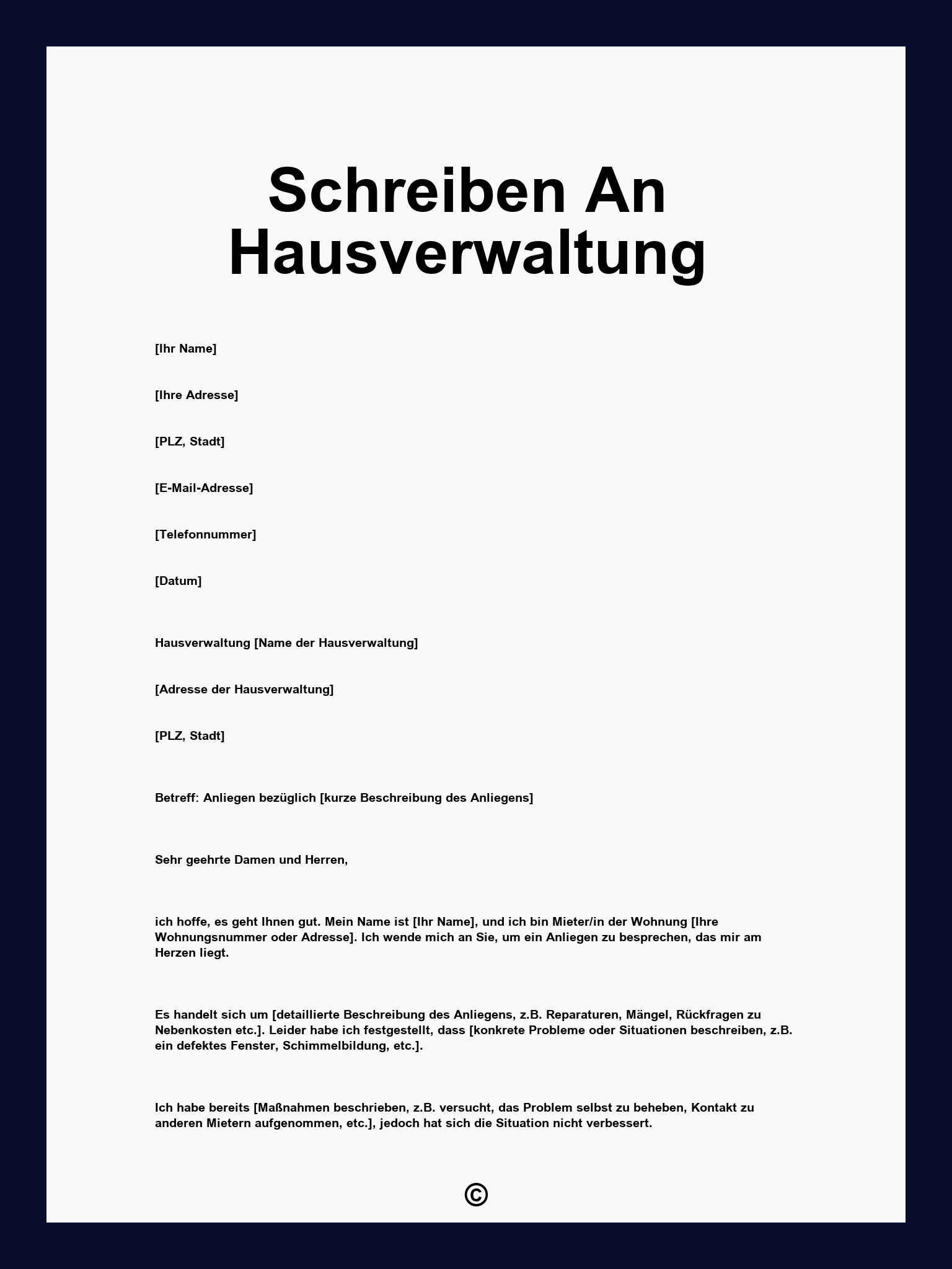 Schreiben An Hausverwaltung