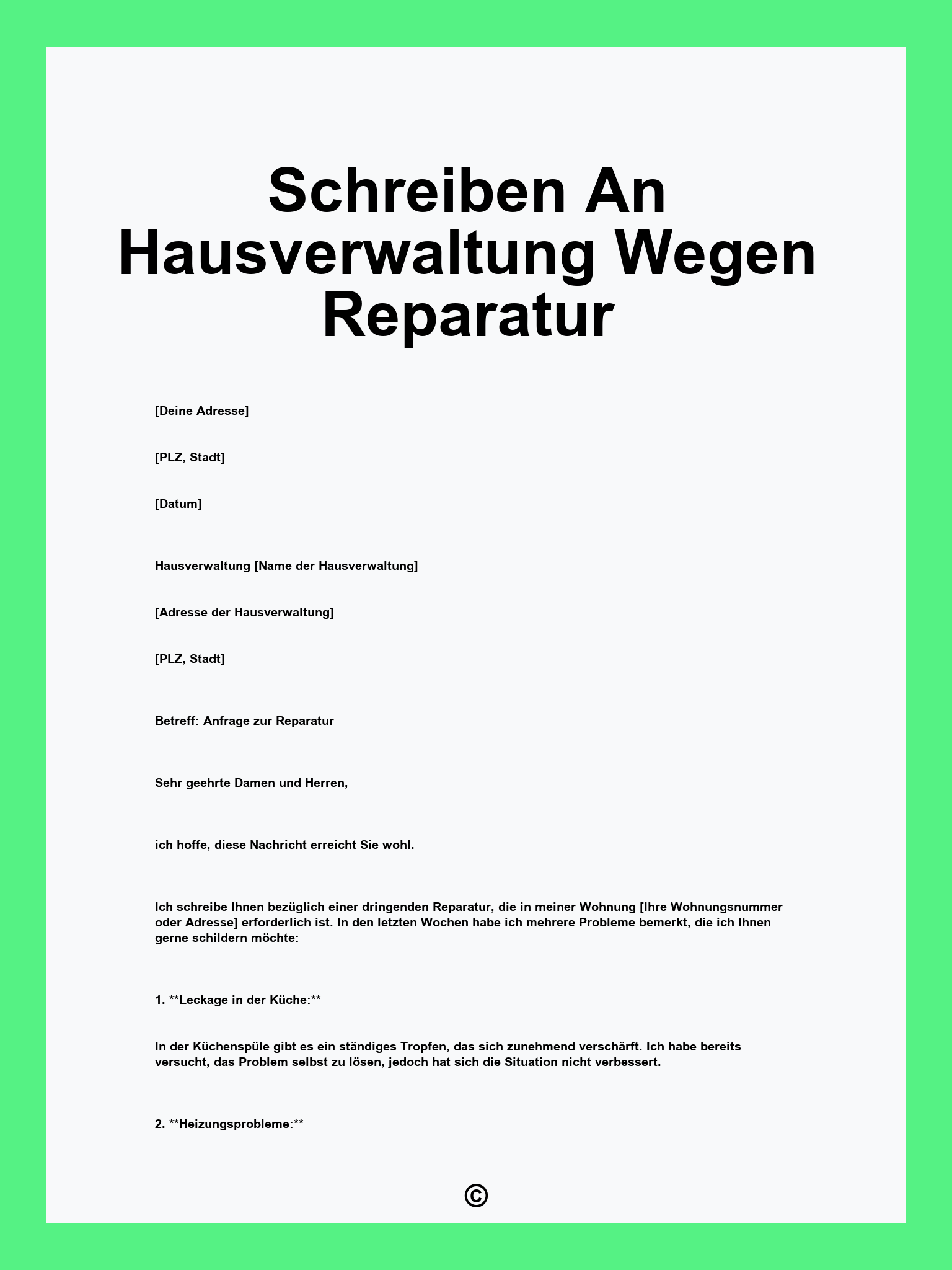 Schreiben An Hausverwaltung Wegen Reparatur
