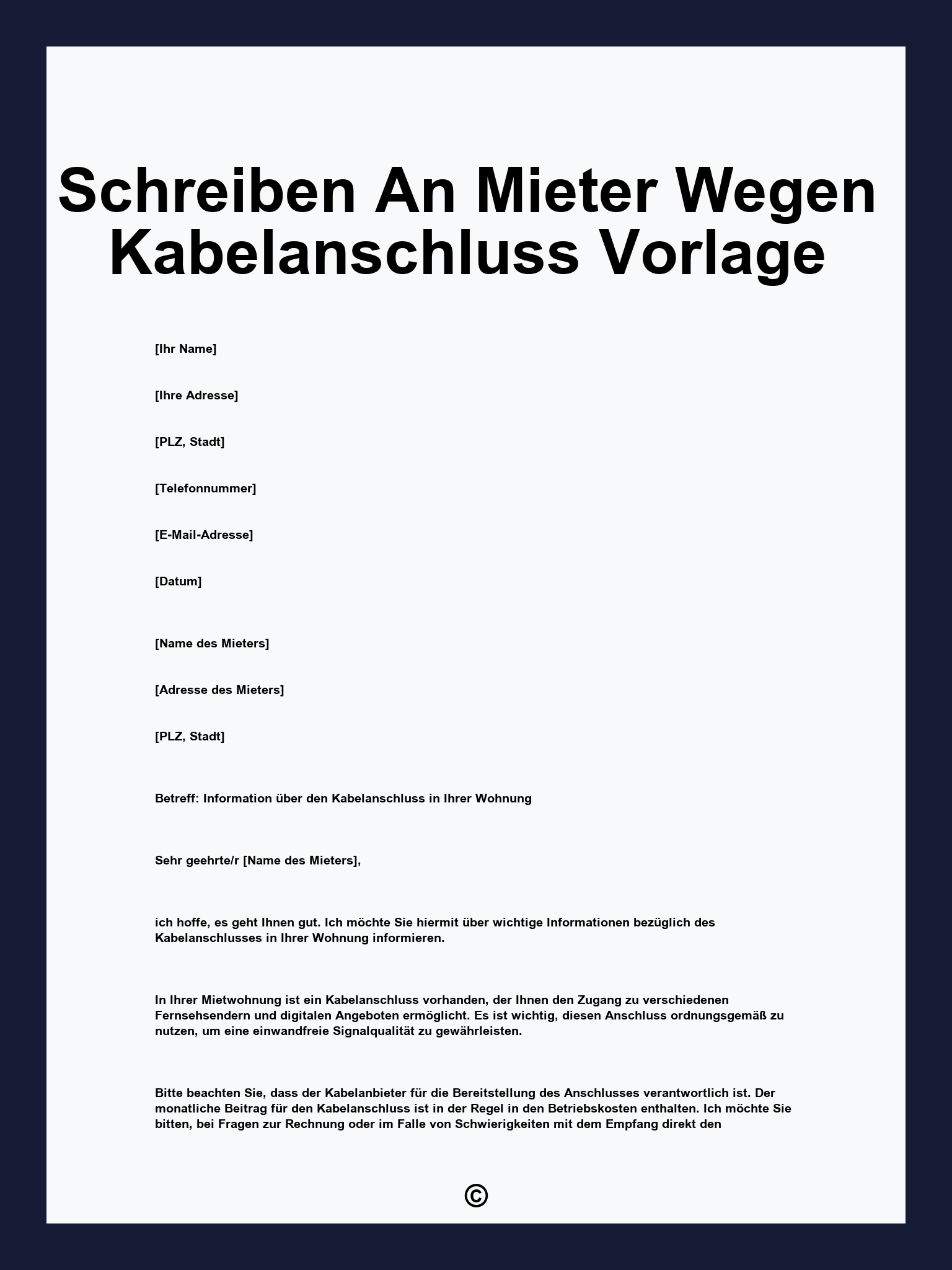 Schreiben An Mieter Wegen Kabelanschluss Vorlage