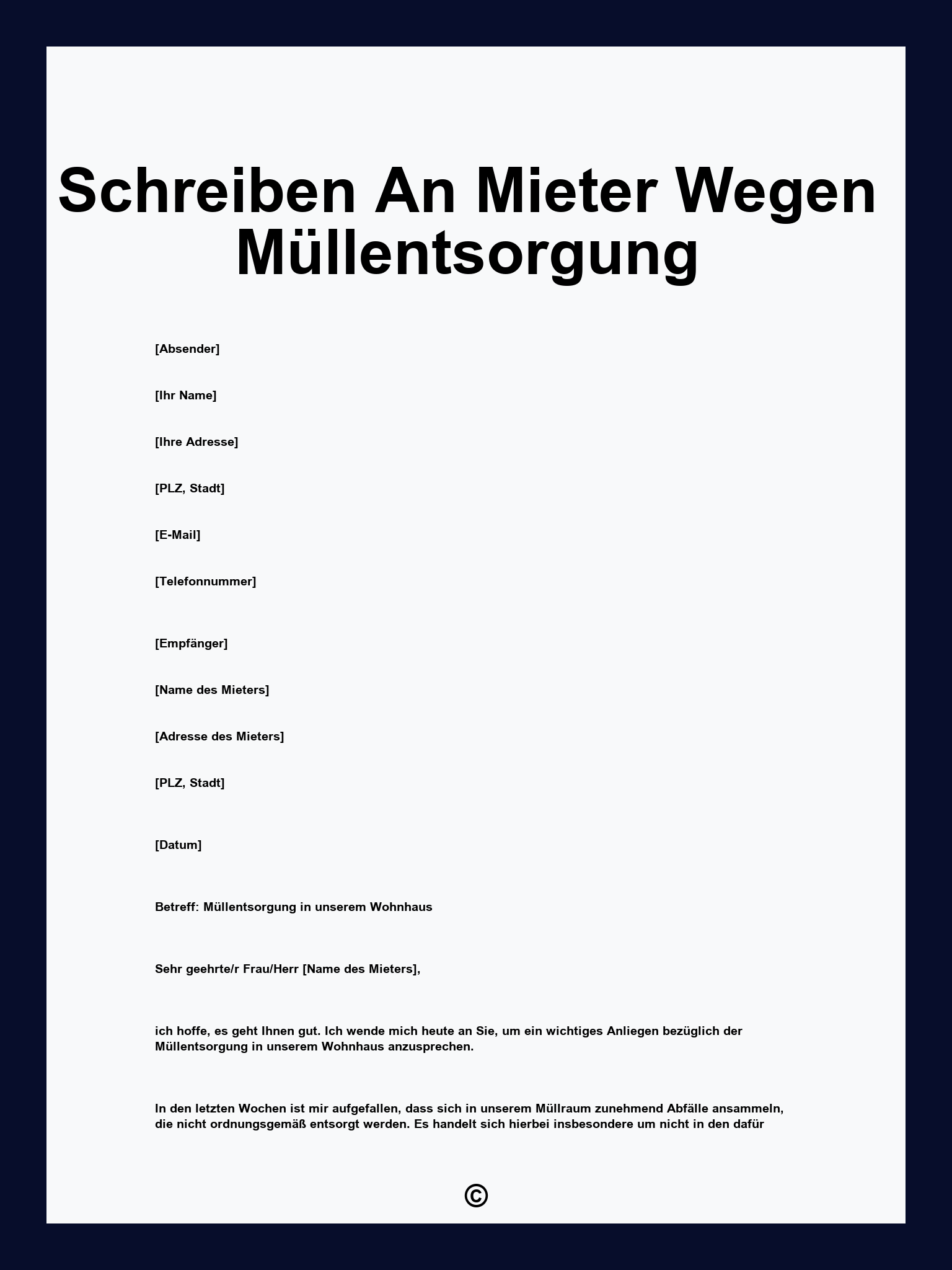 Schreiben An Mieter Wegen Müllentsorgung
