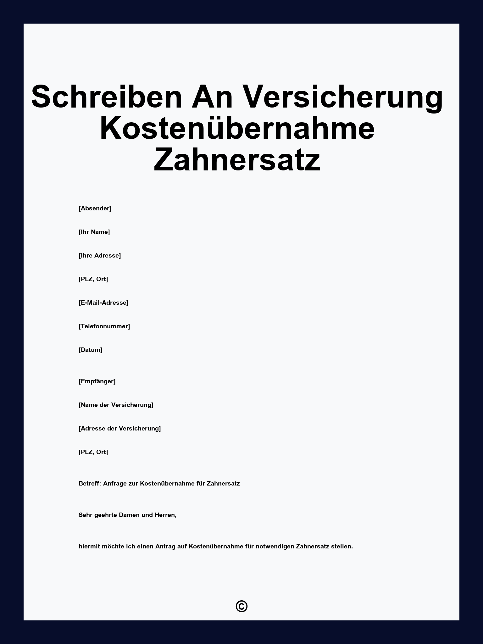 Schreiben An Versicherung Kostenübernahme Zahnersatz