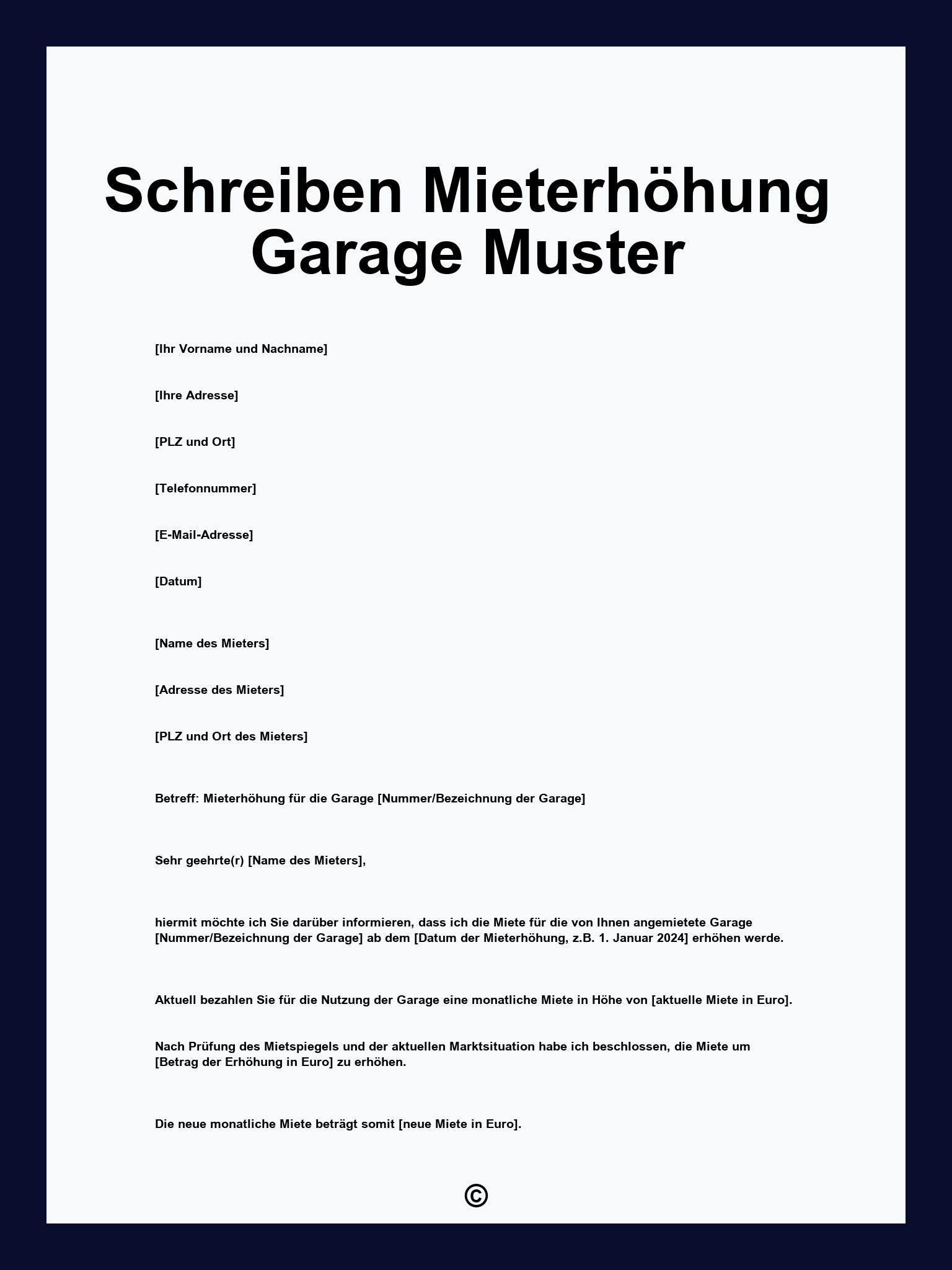 Schreiben Mieterhöhung Garage Muster