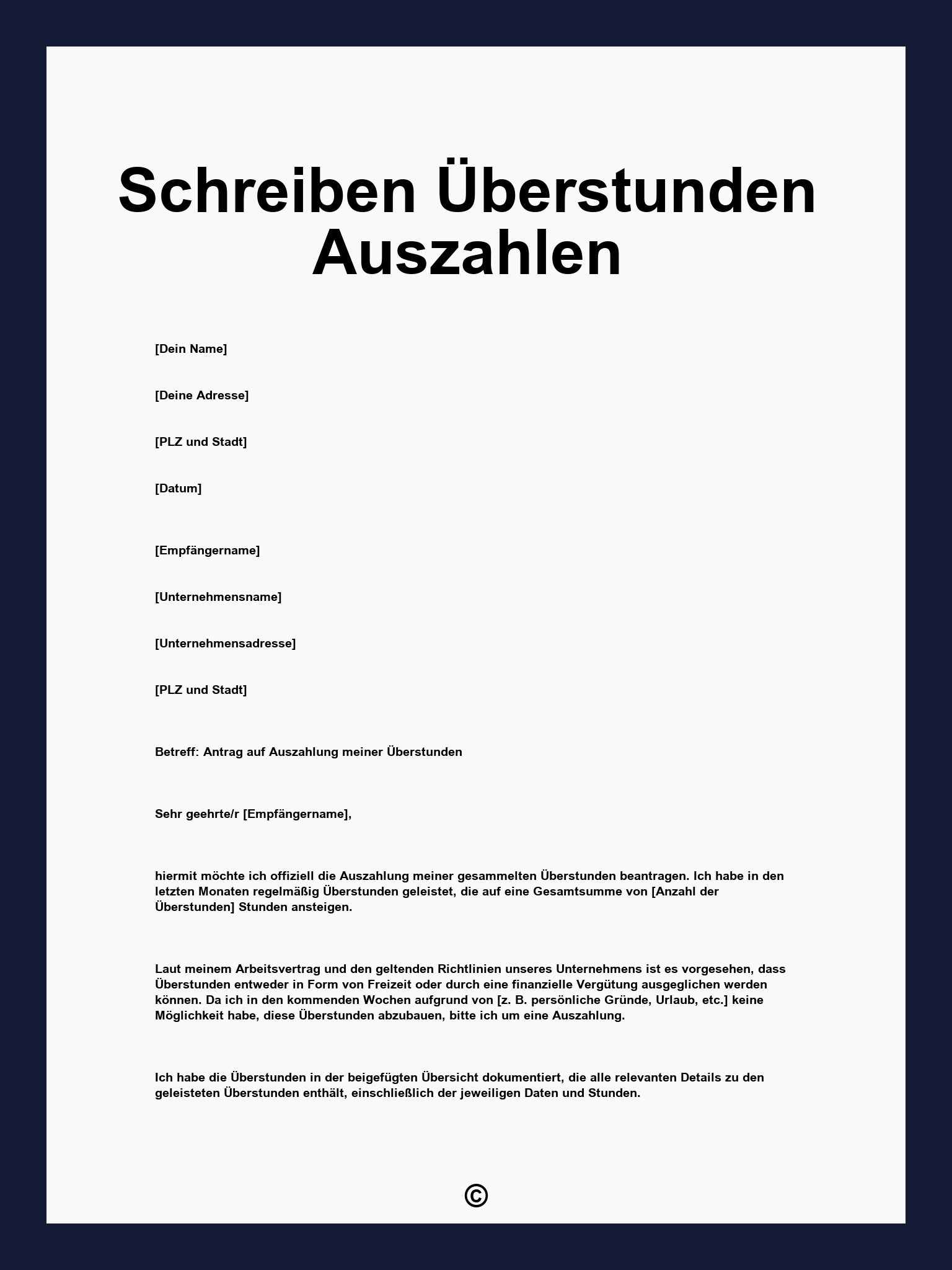Schreiben Überstunden Auszahlen
