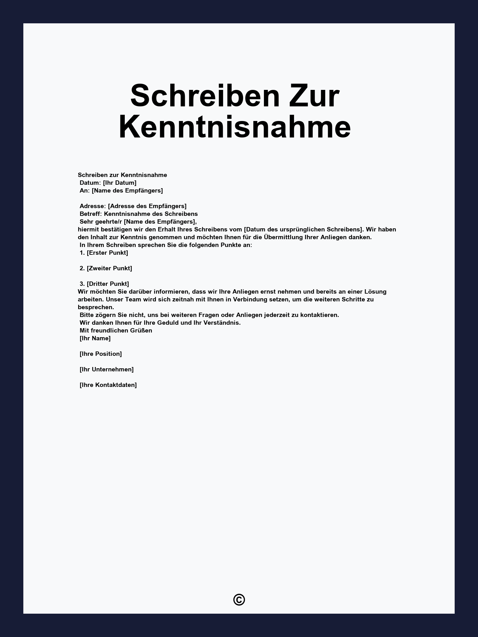 Schreiben Zur Kenntnisnahme