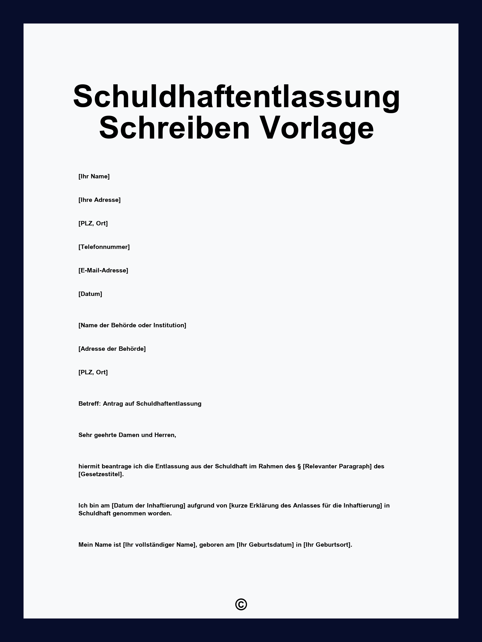 Schuldhaftentlassung Schreiben Vorlage