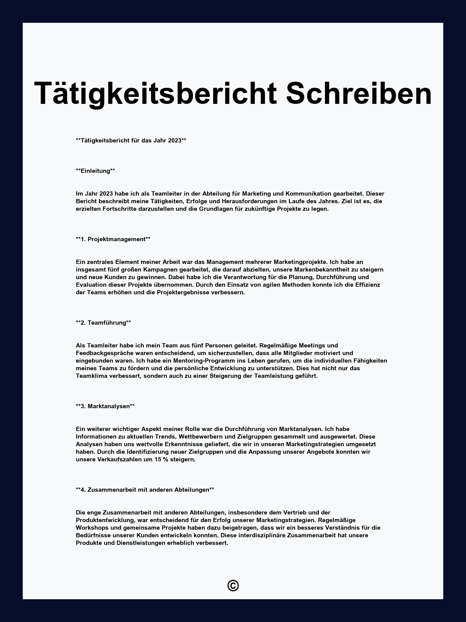 Tätigkeitsbericht Schreiben