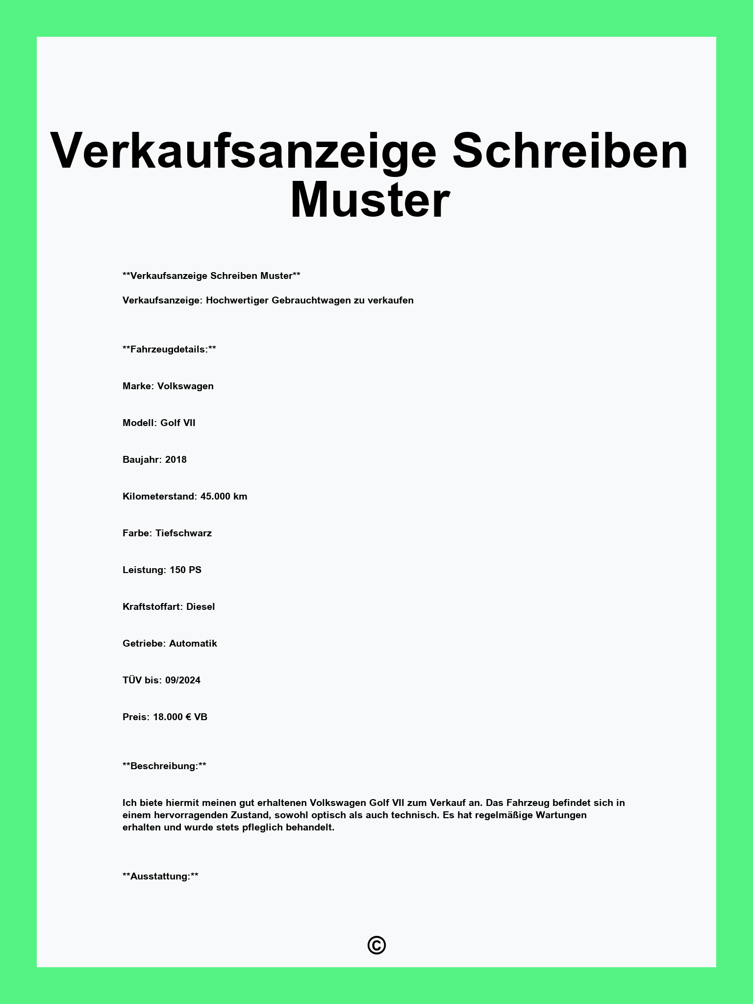 Verkaufsanzeige Schreiben Muster