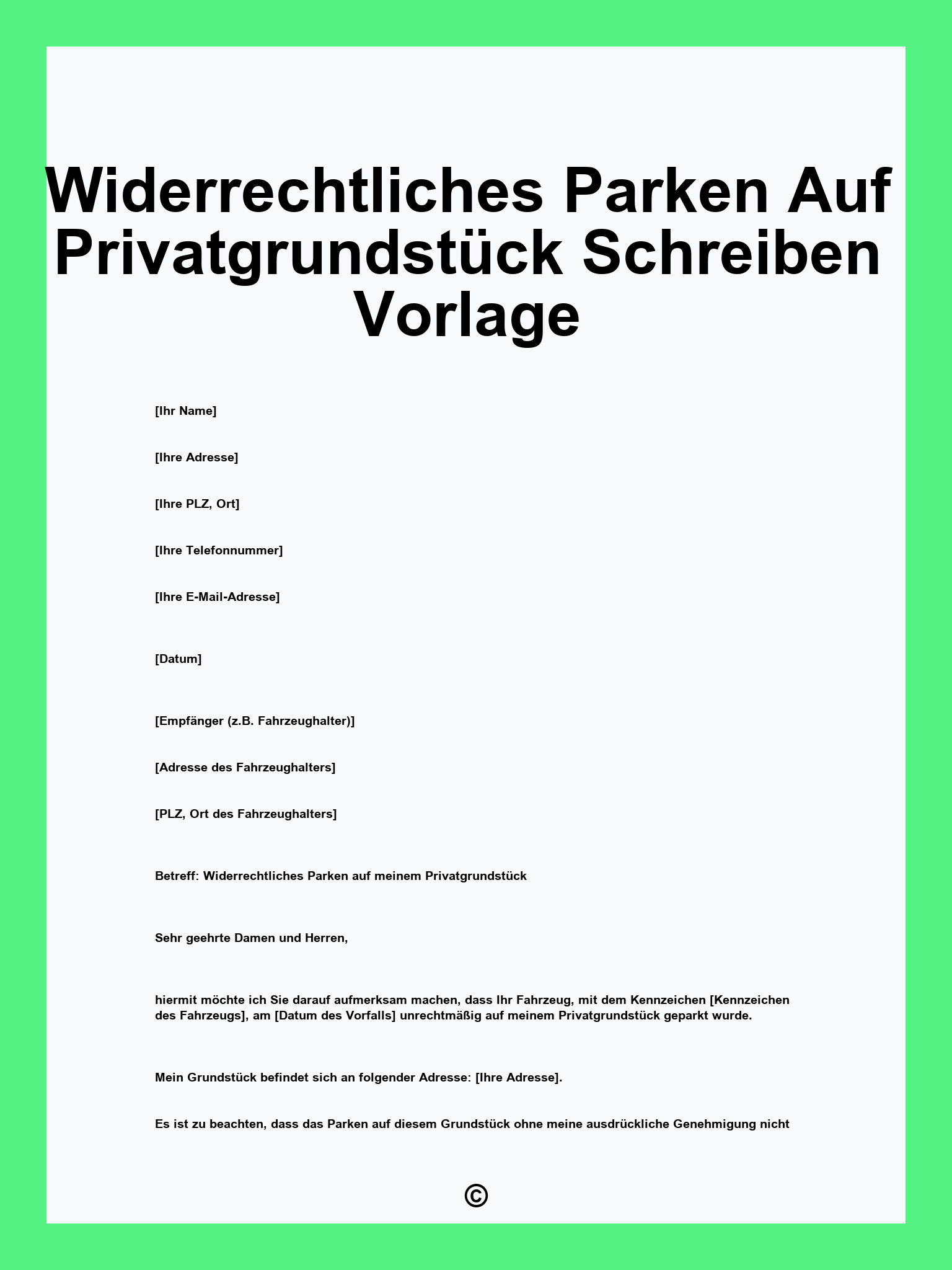 Widerrechtliches Parken Auf Privatgrundstück Schreiben Vorlage