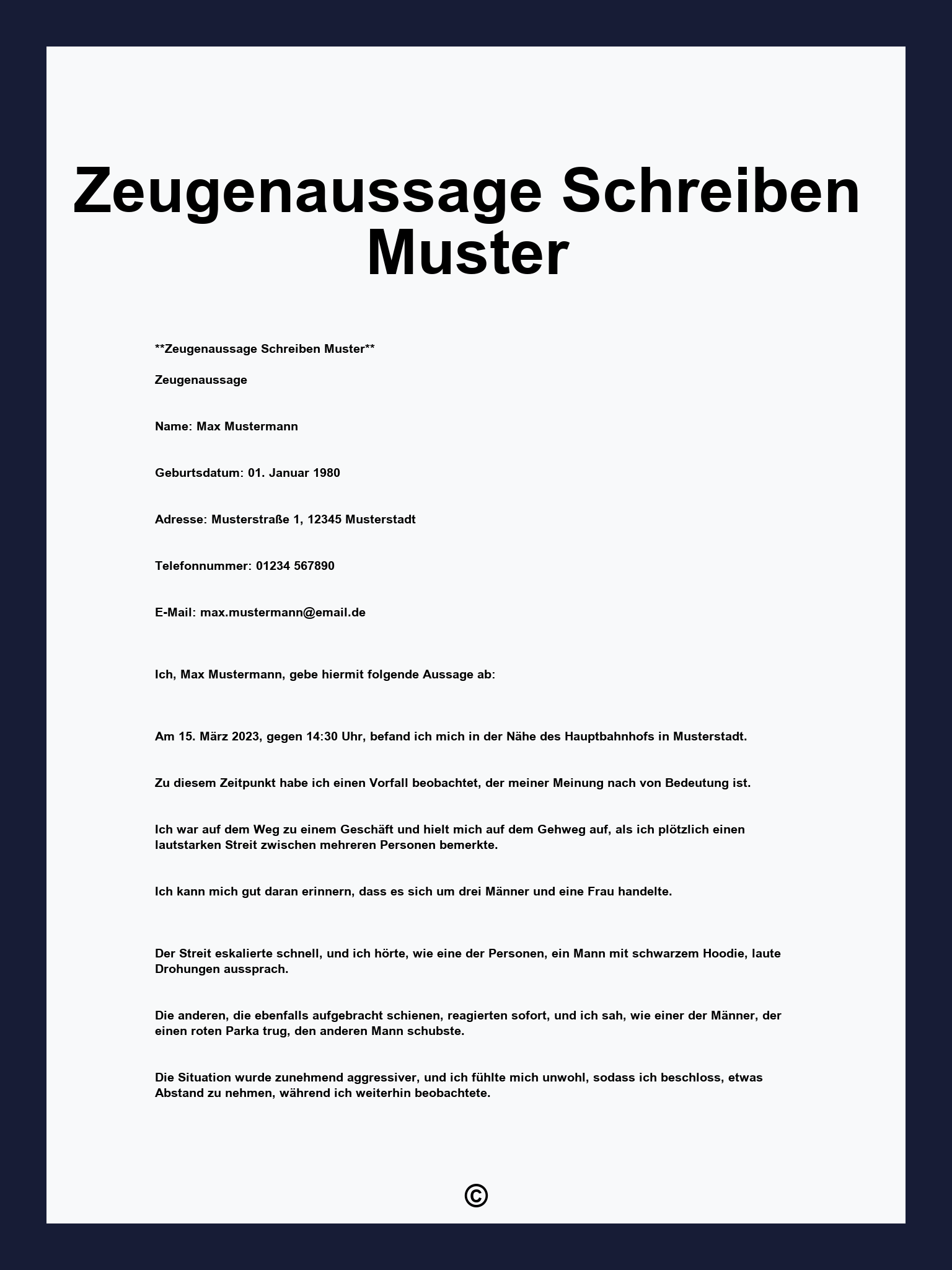 Zeugenaussage Schreiben Muster
